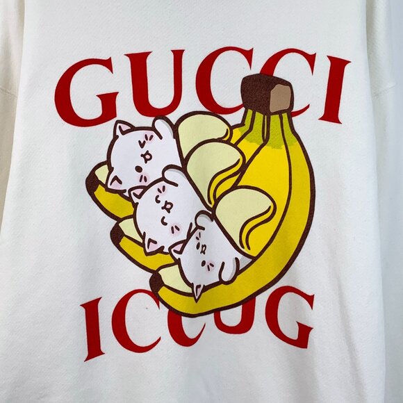 Gucci Off-White Banana Cat Graphic Sweatshirt Round Neck Long-Sleeve Cotton Size - Picture 6 of 7